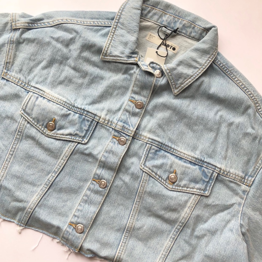 [ nwt ] Topshop Bleached Hacked Denim Jacket - Picture 6 of 8
